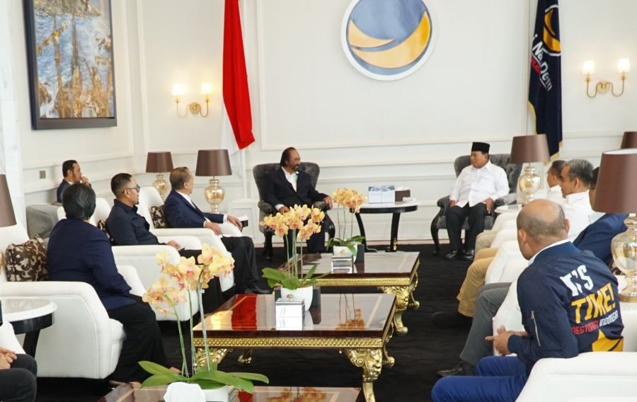 Surya Paloh Terima Kunjungan Presiden Terpilih Prabowo Subianto di NasDem Tower
